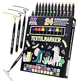 K2 TEXTIL 24 Textilstifte Waschmaschinenfest, Textilmarker zum Bemalen, Textilfarben für Textilien & Schuhe, Stoffmarker - Für Kinder Geeignet (24er Pack)
