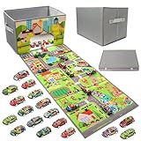 LPQKCcY Garage für Spielzeugautos mit 20 Autos, Faltbar Auto Garage Spielzeug Kinder mit Tragegriff, KapazitäT Von 200+ Spielzeugautos