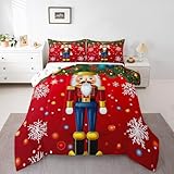 Loussiesd Nussknacker Bettdecke 155x220cm Royal Guarder 4-Jahreszeiten Bettdecke Frohe Weihnachten Weihnachtsthema Farbige Kugel Steppbett Schneeflocke Winter Sommer Bettdecke