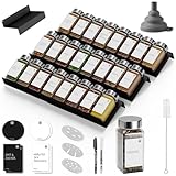Miorkly Gewürzgläser mit Gewürzregal - 24 Eckige Gewürzdosen mit Etiketten (120ml) & 6pcs Metall-Gewürz Organizer - Perfekt organisiert für jede Küchenschublade