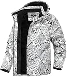 MAOYSSEN Wasserdichte Skijacke für Herren, warm, Winter, mit Kapuze, Snowboarden, Windbreaker, Berg, Schnee, Schwarz-Weiß-Stadt, XXL