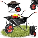 MAXCRAFT Schubkarre 250 kg 100 L Bauschubkarre Gartenschubkarre Transportkarre Schiebkarre mit Luftbereifung Schwarz/Rot - Black Edition