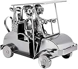 BRUBAKER Schraubenmännchen Golfcart - Handarbeit Eisenfigur Metallmännchen Golf - 24 cm Metallfigur Geschenkidee für Golfspieler und Golf Fans
