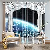DORCEV Küchengardine, Raumschiff, Raumschiff, Innenbereich, mit Sichtfenster auf Planeten, Verdunkelungsvorhänge, futuristische Science-Fiction-Raumstation, Vorhänge, 106,7 x 243,8 cm, 2 Paneele