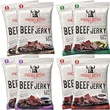 Viking Bites Beef Jerky Mischkarton 400g (8 x 50g) – 2x Original, 2x Jalapeno, 2x Barbecue, 2x Teriyaki – Getrocknetes Rindfleisch – Fleischsnack mit hohem Proteingehalt