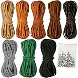 LBING Lederband Lederschnur 5M x 3mm mit 100pcs Schnurenden, Leder Schnur Faux 8 Stück für Halskette Armbänder DIY Schmuck Handwerk Modeschmuck-Anhänger