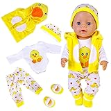 Puppenkleidung für Baby Puppen, Kleidung kompatibel mit 35-43 cm New Born Baby Puppen, Enthält Hut, Socken, Lange Ärmel, Hose und Weste, niedliche gelbe Enten aus Baumwolle für Jungen und Mädchen