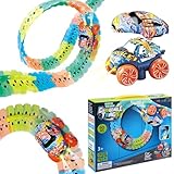 CREAMKIDS Rennbahn Auto Spielzeug Set,Slot Car Autorennbahnen,360° Drehung Rennauto mit Lichtern,Flexible Wand Krabbel Rennbahn,Weihnachten Geburtstag Geschenk Spielzeug für Kinder 4-12 (60 Stück)