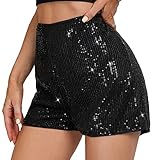 PengFaXin Damen-Shorts mit Pailletten, hohe Elastizität in der Taille, einfarbig, für Ausgehen am Abend, Glitzer, Party, Schwarz , M