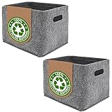 DuneDesign 2er Set: Recycling Filz Aufbewahrungsbox - 32x26x23 Filzkorb Organizer - Aufbewahrungskorb Faltbar - Regaleinsatz Korb - Ordnungsbox für Regale - Kinderzimmer Aufbewahrung - Filzbox Grau