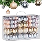 Weihnachtskugeln 101er Set, Christbaumkugeln Kunststoff Weihnachtsbaumkugeln mit Baumspitze, Aufhängeseil, Matt, Glänzende, Beige Champagner Weihnachtsbaumkugeln, Weihnachtsbaum Deko Plastikkugeln