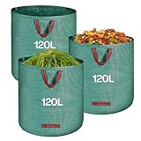 QOEOTUY Gartensack 3X 120L - Gartenabfallsack Stabi mit 4 Griffe - Wasserdicht & Faltbar & Wiederverwendbare - Laubsack selbststehend für Gartenabfälle Rasenschnitt Unkraut
