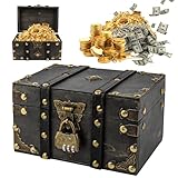 TOSAVGA Vintage Holz Schatztruhe, Aufbewahrung Schatzkiste Holz mit Schloss, Schatzkiste Kinder, Schatztruhe, Schatztruhe Kindergeburtstag, 18 x 11 x 10cm Schatzkiste für Aufbewahrung Dekoration