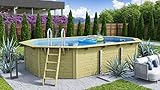 CHILLROI® Achteckiger Holzpool länglich, 568,5 x 357,5 x 124 cm, Modell 1 X Folie blau Inkl. Zubehör und Pool Leitern