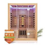 Artsauna Infrarotkabine Helsinki 150 - Infrarotsauna 150x150 cm mit Dual-Technologie, LED-Farblichttherapie & 2 Liegen für 3 Personen - Wärmekabine