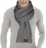 Loowoko Schal Herren damen,Klassische Waffel Strickschal,Winterschal Unisex Warmer Plüsch Schals,Langschal mit Echt-Leder Veredelung,Geschenk für Mann und Vater