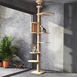 Mekidulu Kratzbaum deckenspanner hoch,11CM breit Sisalseil für kratzbaum,Raumkapsel,Katzenkäfig, 4 Plattformen,Höhenverstellbar,Kratzbaum deckenhoch (240～280CM) .Unterhaltung