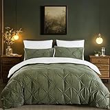 Winter Bettwäsche 135x200cm Flanell Fleece Grün Weiß Wendebettwäsche Set Flauschig Plüsch Sherpa Cashmere Touch Pintuck Bettbezug und Kissenbezug 80x80cm mit Reißverschluss,Oeko-Tex Zertifiziert