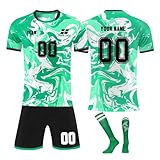 Generisch Personalisierte Fussball Trikot Kinder, Fussball Trikot mit eigenem Namen Logo Nummer, Fußball Trikot Shorts Und Sockens Set Jungen Herren
