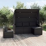 THOYTOUI 4-TLG. Garten-Sofagarnitur, Gartenmöbel Set Lounge Balkon Lounge Garten Bar Set Lounge Set Outdoor Geeignet für Terrasse Garten Veranda Balkon mit Kissen Schwarz Poly Rattan