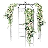 HOMASIS Rosenpavillon Metall, Rosenbogen Gartenbogen mit Haken & Dach, Gartenlaube Rankgitter Rankhilfe für Kletterpflanzen, Gartenpavillon Pergola für Garten Hochzeit (206x206x286cm, Schwarz)