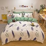 TBBFGTL Laub Bettwäsche Sets (Bettbezug 155x200cm + Kissenbezüge 80x80cm) Modernes Minimaldesign Mikrofaser Doubleface Warme Bettbezüge mit Reißverschluss