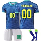 Generisch Brasilien 24/25/26 Fußballtrikots Personalisiert mit Eigenem Namen/Nummer, Fussball Trikot Shorts Socken Komplettset Set für Herren/Kinder