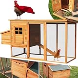 Miweba MyAnimal Hühnerstall MH-04 | 174x76x103 cm - Für 4 Hühner mit Eiablage - Nistkasten - Kleintierkäfig Winterfest - Freilaufgehege - Käfig - Hühnerhaus - Vogelkäfig - Voliere (MH-04 Braun)