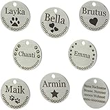 Tiermarke Hundemarke Hundemarken | Viele Motive | beidseitig GRAVIERT | Massiv (23mm) Pfote, Herz, Stern, Pfoten, Sterne