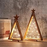 ACAREY Weihnachtsdeko LED Weihnachtsbeleuchtung aus Holz, 2er Weihnachtsbaum Beleuchtung Weihnachten Deko mit Licht, LED Weihnachtsbaum Holz Weihnachtsdeko Beleuchtung für Tischdeko Innen