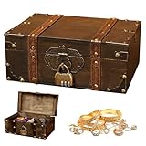 DAJASD Vintage Holz Schatztruhe, 23x16x9.5CM Holz Aufbewahrung Schatzkiste mit Schloss und Schlüssel Geeignet, Holztruhe Schatzkiste, Schatztruhe fur Aufbewahren Und Dekorieren - Grau
