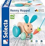 Selecta 62100 Henny Hoppel, Nachzieh-Hase, Schiebe-und Nachziehspielzeug aus Holz, 13 cm
