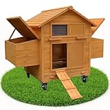 Melko Hühnerhaus für 4 Hühner rollbar 157x90x114cm Hühnerstall aus Holz mit 2 Nistkästen Geflügelstall mit Transportrollen, Nestboxen & Sitzstangen