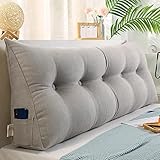 Luxuriöses graues dreieckiges Kopfteilkissen mit abnehmbarem Bezug, einfarbig, dreieckiges Lesekissen für Bett, Sofa, Schlafzimmer, Rückenkissen aus Holz, 120 x 50 x 20 cm