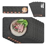 Van Henry Platzsets Filz Tischsets 18er Set- Abwaschbare Platzsets, Untersetzer & Bestecktaschen in Dunkelgrau für Tisch, Bar und Küche