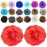 QTHQTFL 2 Stück unordentliches Dutt-Haarteil für Damen und Mädchen, elastisches Gummiband, gelockt, gewellt, Kunsthaar, Dutt, Haargummi, Pferdeschwanz-Verlängerung (rot)