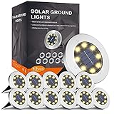 FLOWood 12 Stück Solar Bodenleuchte für Garten 8 LEDS Warmweiß Außenleuchte Wasserdicht Gartenleuchte Edelstahl Kunststoff ampe für außen Auffahrt Gehweg Patio Garden [Energieklasse A]