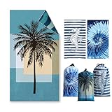 Asbtos Strandtuch Groß, 180 x 100 cm Doppelseitig Strandhandtuch, Schnell Trocknendes, Weiches, Leichtes, Pflegeleicht, Sandfreies Microfaser Handtücher für Reise Urlaub Schwimmen Camping, mit Tasche