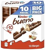 kinder bueno Big Pack – Schokoriegel mit knuspriger Waffel, feiner Milch-Haselnuss-Cremeund zarter Vollmilchschokolade – 1 Großpackung mit 10 einzeln verpackten Riegeln (10 x 21,5 g)