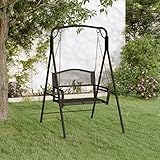 WKIEQACO Outdoor-Sitzgelegenheit, Outdoor-Bänke, Schaukelbank, 124 cm, schwarzer Stahl