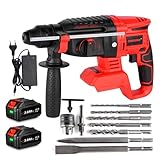 ONEVAN Akku Bohrhammer SDS-Plus, 20V Bürstenloser Akku Bohrmaschine, 4-Gang Akku Bohrhämmer mit Anti-Vibrationsgriff (Mit 2 3.0Ah Akkus und Ladegerät)