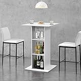 [en.casa] Bartisch 'Visby' Quadratisch 110x70x70cm Bistrotisch mit 3 Regalfächern Stehtisch Bartheke Tresentisch Weiß