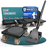 Der Innovative Möbelheber für schwere Möbel von FAIRMO - 4 Möbelroller und 1 Lastenheber (inkl. Anti RUTSCH Pads) - Schonende Transportrollen aus TPE (Standard: Ohne Bremsen)