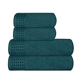 GLAMBURG Ultra Soft 4er-Pack Handtuch-Set, Baumwolle, enthält 2 übergroße Badetücher 70 x 140 cm, 2 Handtücher 50 x 90 cm, für den täglichen Gebrauch, kompakt und leicht — Blaugrün