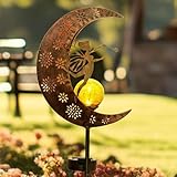 TERESA'S COLLECTIONS Solarlampen für außen,Gartendeko für draußen, Groß Metall Mond Solar LED Glaskugel Gartenleuchte wasserdichte Wegeleuchte mit Erdspieß Garten Deko,100CM