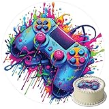 J&M DECO Essbare Tortenaufleger Gamer – Runde Tortendeko 20 cm aus Oblatenpapier – Geburtstag Junge – Esspapier für Geburtstagskuchen – Gaming-Motiv Kinderparty – Glutenfrei & Vegan