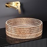 EMKE Aufsatzwaschbecken Glaswaschbecken Rund, Waschbecken Glas Transparent Roségold, 36 x 36 x 11,2 cm, Hochwertiges Handwaschbecken für Badezimmer & Gäste-WC, Waschschale ohne Hahnloch