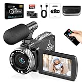 Videokamera 4K Camcorder 48MP, Vlogging Kamera mit LED-Fülllicht für YouTube, 3.0'' 270°Drehbarer Screen 18X Digital Zoom Video Kamera mit 32 GB Karte, Externem Mikrofon, Fernbedienung, 2 Batterien