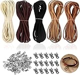 Lederband Kette, 25M lederschnüre, Veloursleder Band Faden, Lederschnur, Faux Wildleder Schnur in 5 Farben, Bänder Zum Basteln mit Schnurenden, Lederband Flach für DIY Armband Halskette（5m x 3mm)