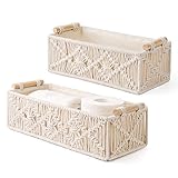 Mkono Makramee Aufbewahrungskörbe Dekor Box Handgemachte Gewebte Dekorative Arbeitsplatte Toilettentank Regal Schrank Organizer Boho Dekor für Schlafzimmer Kinderzimmer Wohnzimmer 2er Set, Elfenbein